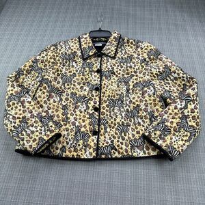 Safari‎ Quited Jacket Womens 12 Button Up 100% Silk Zebra Cheetah